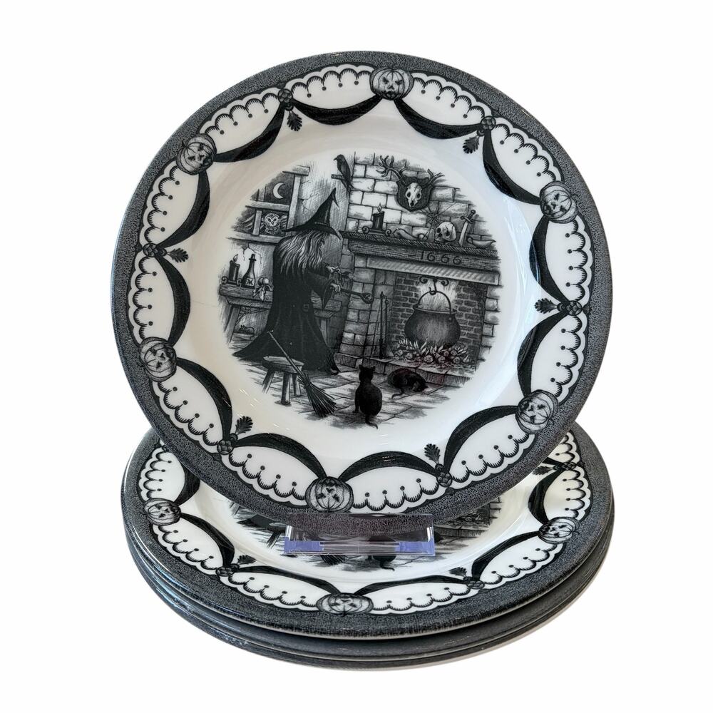 Royal Stafford HALLOWEEN HOME Dinner Plates 11" Ceramic Set of 4 Spooky Boo New